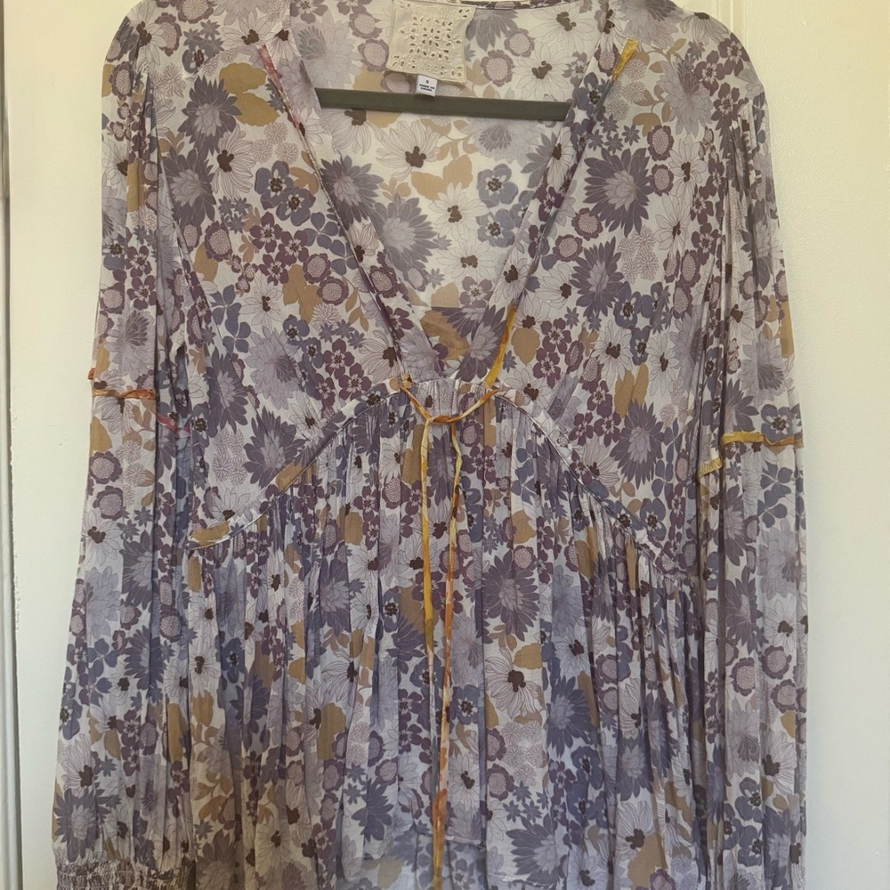 Johnny Was Purple and Yellow Floral Blouse